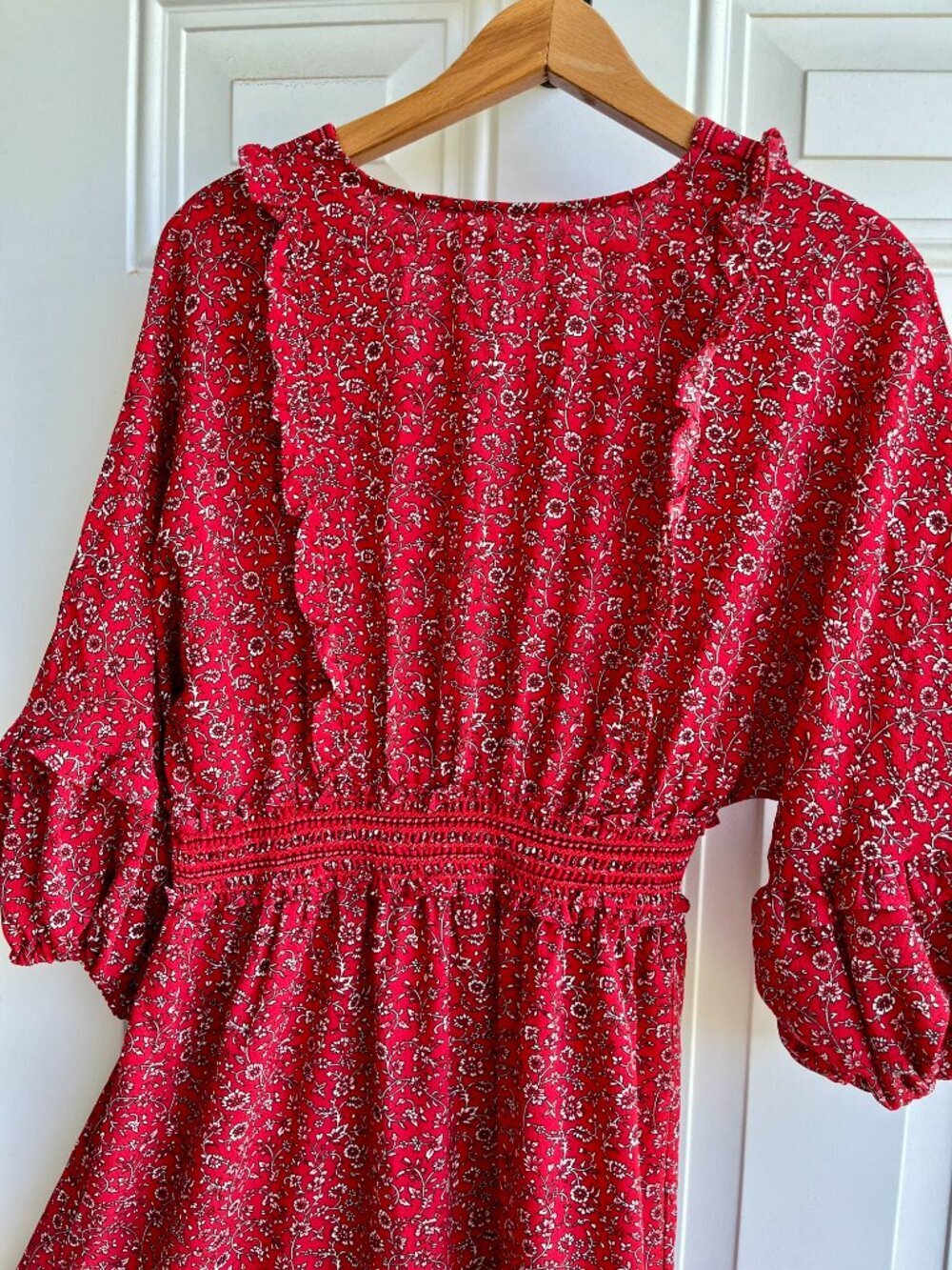 NWT Max Studio Red Floral Smocked Midi Dress Cottagecore Boho Comfy Flowy XL - Picture 6 of 11